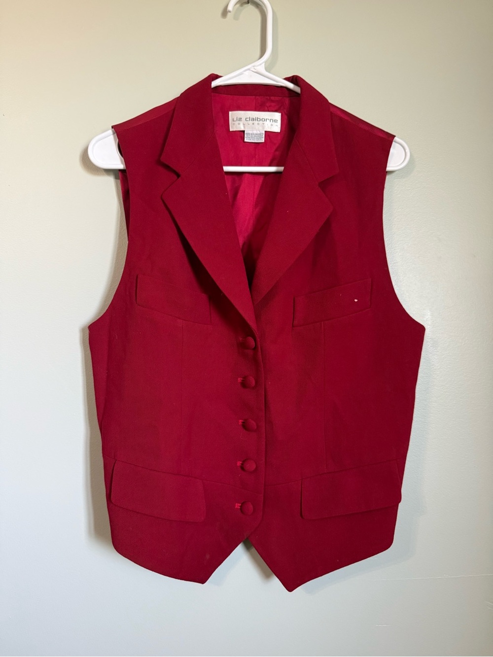Vintage Liz Claiborne 100% Wool Red Tailored Vest Waistcoat - Size 6